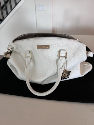 Versace Collection White Pebbled Leather Tote Bag with Gold Medusa Charm