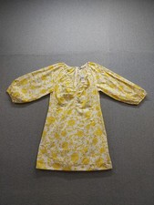 Loft Women Poplin Dress 8 Yellow Florral V Neck Back Zipper 3/4 Sleeve Party