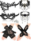 6 Pcs Halloween Masquerade Mask Set Include Lace Mask, Lace Choker Necklace, Glo