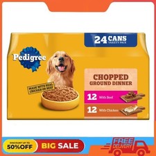 Pedigree Chopped Ground Dinner Chicken  Beef Variety Pack Wet Dog Food, 24 Cans