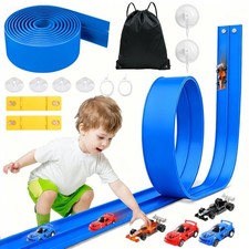 20 Ft Flexible Race Track Toys, Flex Race Car Ramp Track with 4 Race Cars  S...