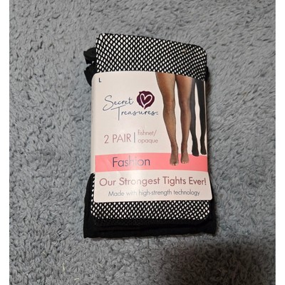 Secret Treasures Fashion Tights 2 Pair Fishnet Opaque Black Large NIP