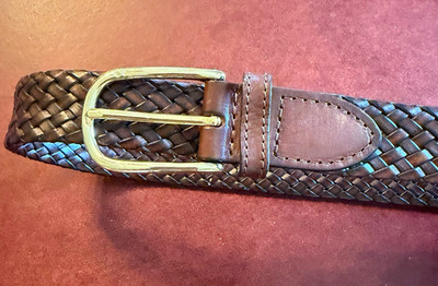 Vintage Austin Clothing Co Men's Brown Braided Leather Belt sz 34 Brass Buckle 