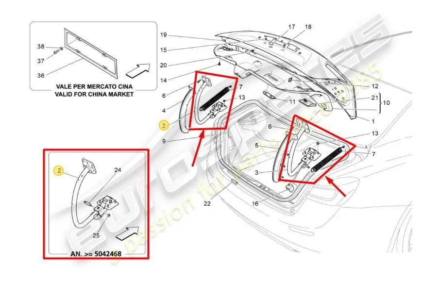14-20 Maserati Ghibli Rear Right and Left Side Trunk Lid Hinge Set 670009222 OEM
