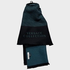 Versace Scarf Men's Turquoise Black Wool Scarf Deadstock New With Tags Authentic