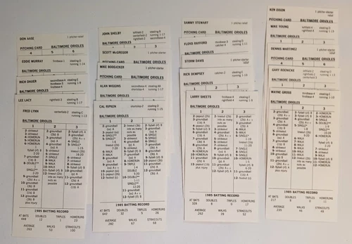 Baltimore Orioles Team Set 1985 Season Strat O Matic Baseball 20 Cards
