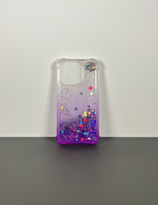 Case For iPhone 14 Pro Glitter Flowing Liquid Sparkle Purple Full Coverage Cover