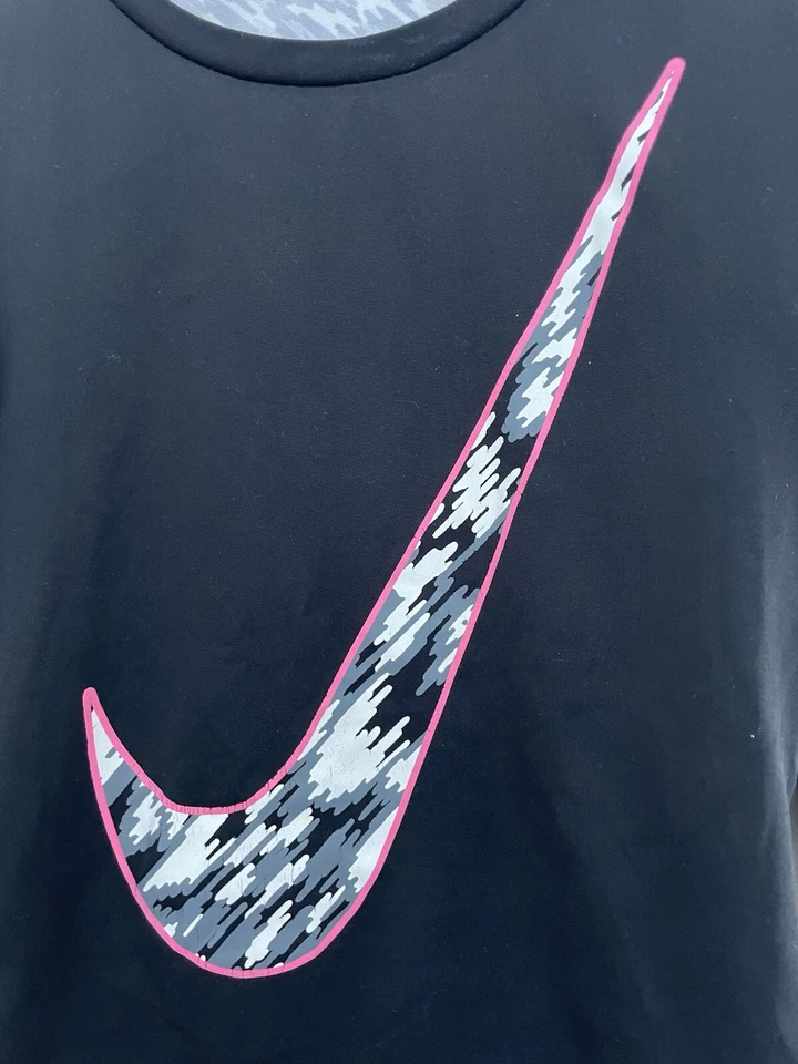 Nike Dri-Fit Kids Girls Pink Logo Patterned Long Sleeve Shirt Gray Black 5-6 Yrs - Image 3 of 4