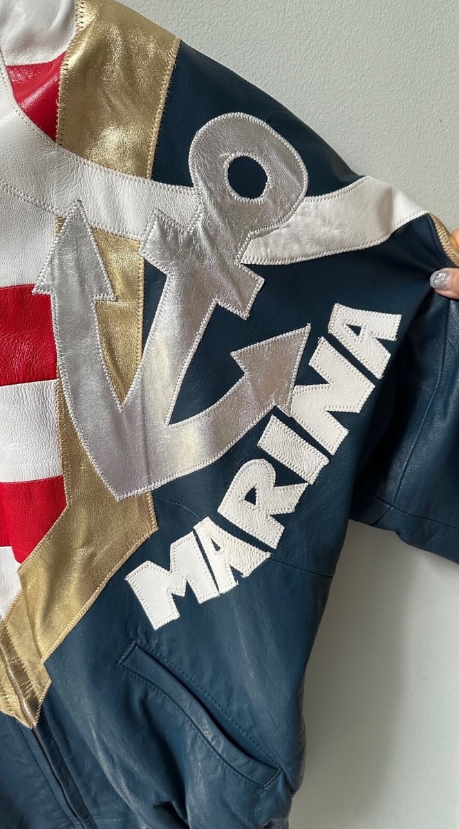 Rosenthal 'Marina' Red White & Blue Custom Leather Jacket Medium View 3