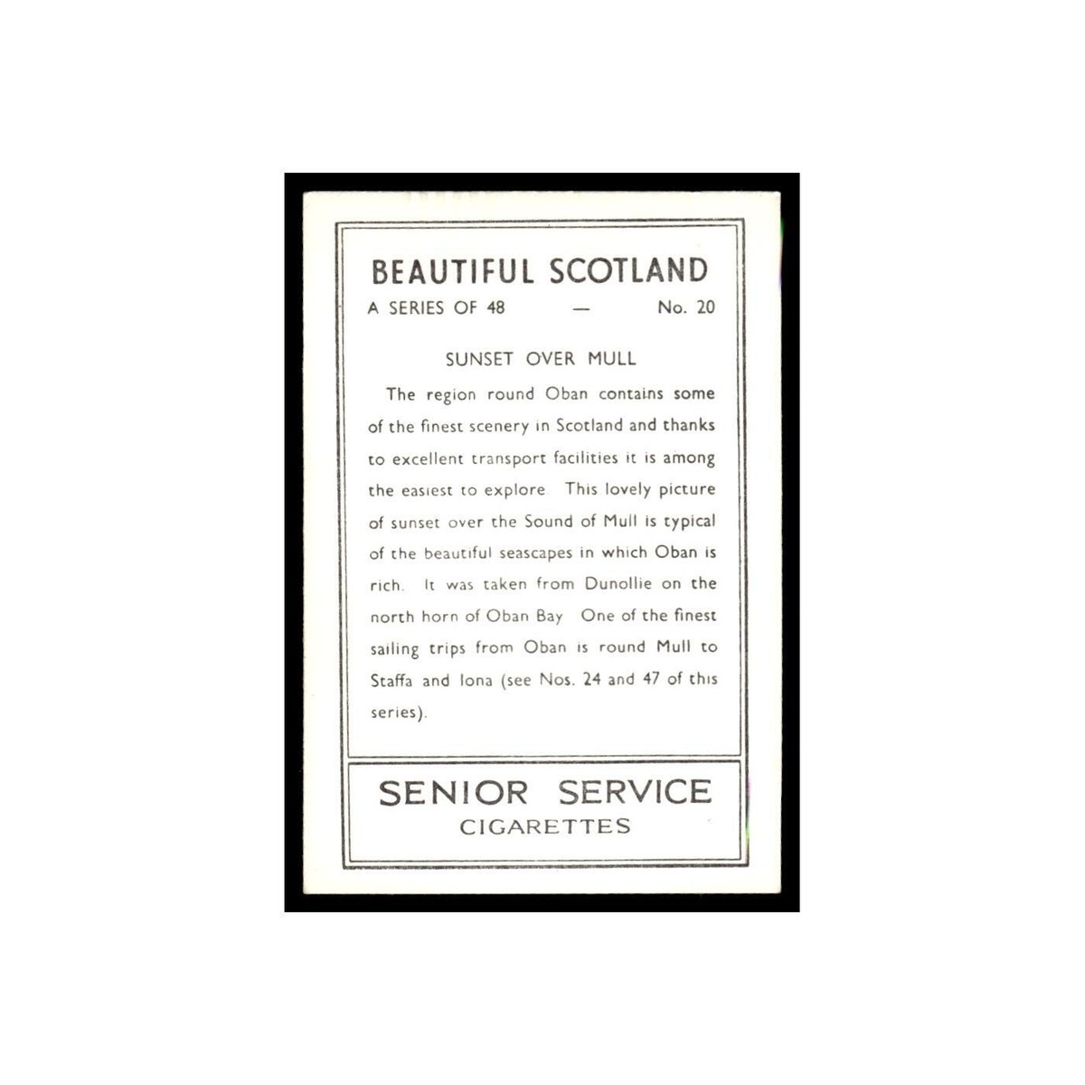 Sunset Over Mull 1939 Senior Service Cigarettes Beautiful Scotland #20 EX