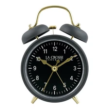 617-3314BG La Crosse Clock Co. 4.45" Twin Bell Analog Alarm Clock - Black
