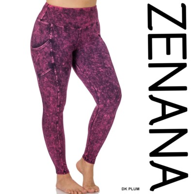 1X 2X 3X PLUS ZENANA MANY COLORS MINERAL WASH WIDE WAIST FULL LEGGINGS PANT BHCS