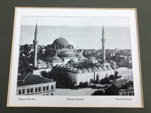 1910 mounted print constantinople ( bayazid mosque )