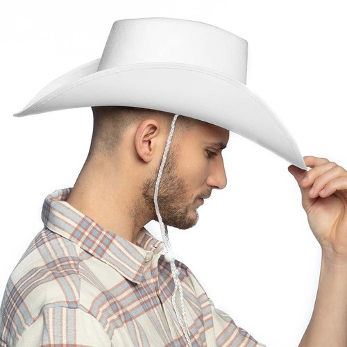WHITE COWBOY HAT WITH STUDDED BAND WESTERN FANCY DRESS ACCESSORY - Picture 4 of 4