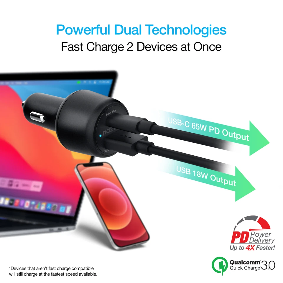 Naztech SpeedMax65 PD65W + QC3 Car Charger with Universal Device Compatibility - Image 2 of 4