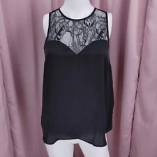 H&M Women's Black Floral Lace Sleeveless Round Neck Blouse Top 10