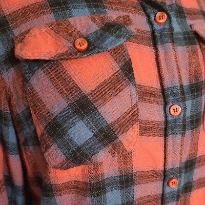 INSO Ladies L Red & Blue Plaid Cotton Long-Sleeve Button Double Pocket