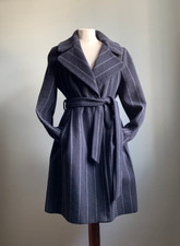 Karen Millen Fit Flare Coat Wool Trench 14 12 Skater Pinstripe Cashmere Navy
