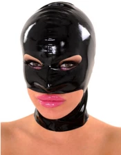 Black Latex/Rubber Hood Open Eyes Zipper Back Full Face Mask Cosplay Club BDSM