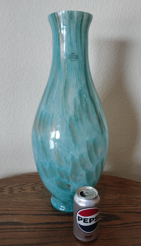 Murano Italy Vetro Esequito Secondo La Tecnica Large 22" Blue Gold Swirl Vase