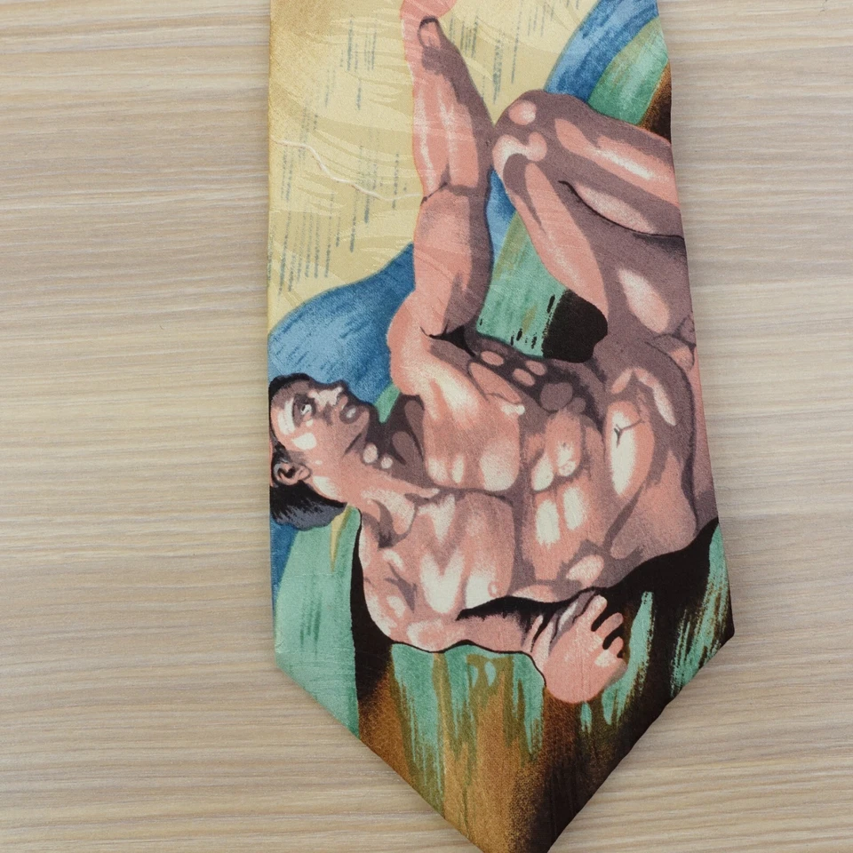 Corbata de cuello vintage Creación de Adam para hombre marrón seda arte gráfico museo Ralph Marlin Foto 2 de 4