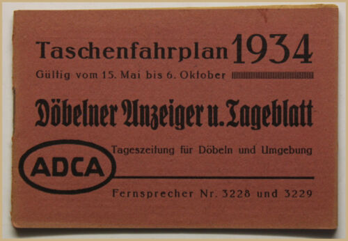 ADCA Taschen- Fahrplan Döbeln 1934 Landeskunde Ortskunde Geografie Sachsen sf - Picture 1 of 1