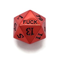 Metal D20 F*** Dice Critical Fail F 20 Sided Die DND Blood Red Metallic Crimson