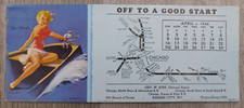 Off To A Good Start Pinup Girl APR 1944 Ink Blotter Calendario Chicago Train Lines