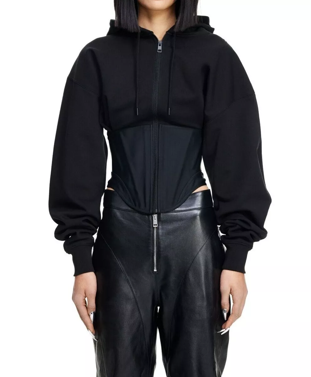 Mugler Black Cropped Hoodie