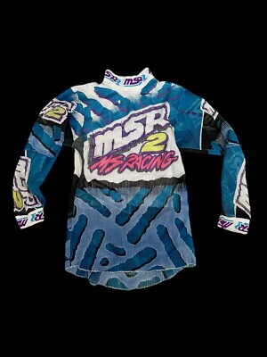 Vintage 90’s MSR Racing Mens Medium Motocross Dirt Bike Jersey Mesh Blue  Neon