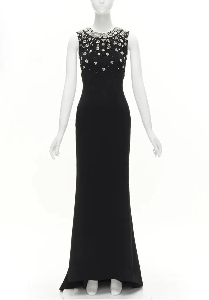 Dolce Gabbana Crystal Pearl Embarrassed Black Formal Evening Gown Dress  IT36 XS | eBay