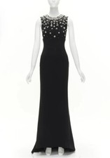 Dolce Gabbana Crystal Pearl Embarrassed Black Formal Evening Gown Dress IT36 XS