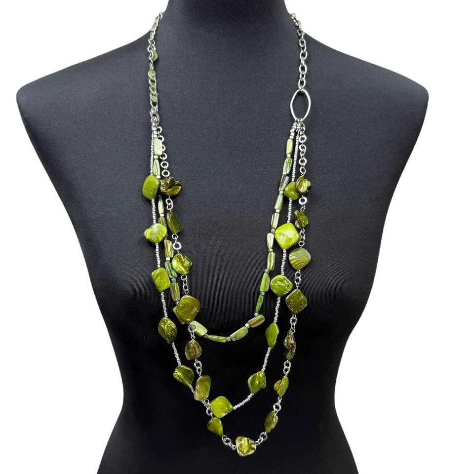 Colar de vidro verde NY & Co com várias vertentes declaração robusta joias da moda 19 pol - Imagem 2 de 4
