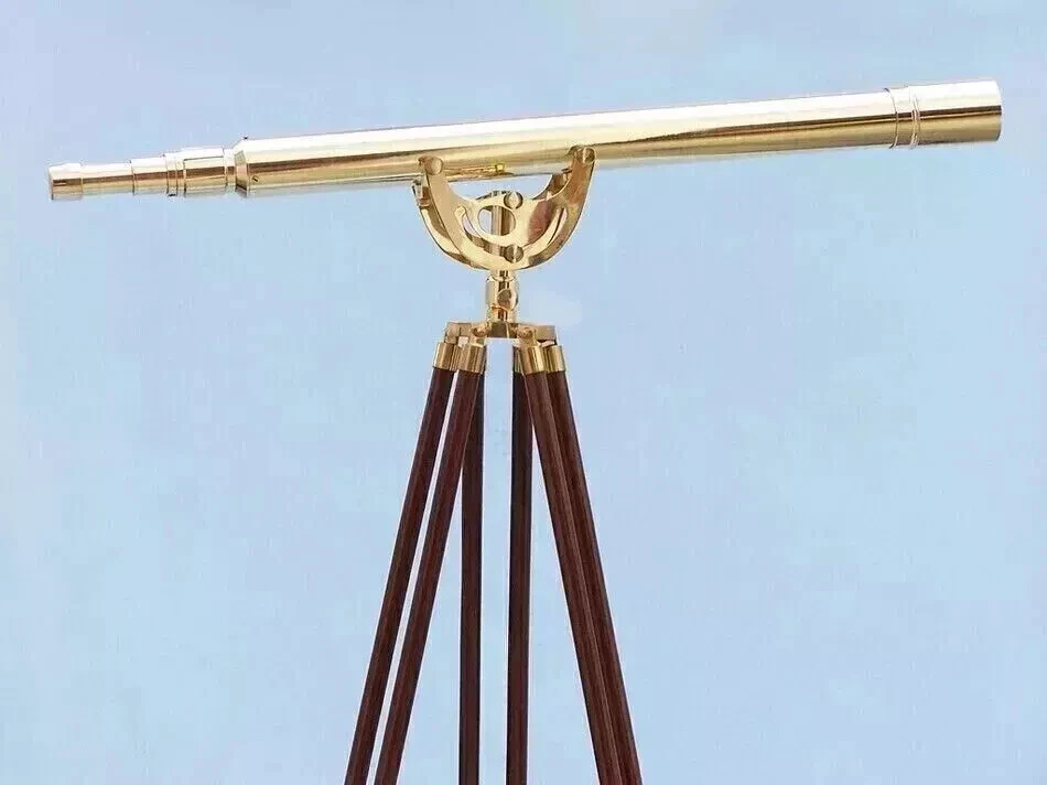 Nuevo telescopio náutico de pie de latón de 39 pulgadas con trípode de madera regalo Foto 4 de 4