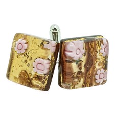 Murano Glas Manschettenkn&ouml;pfe Gold Rosa Paar Quadrat Millefiori Original
