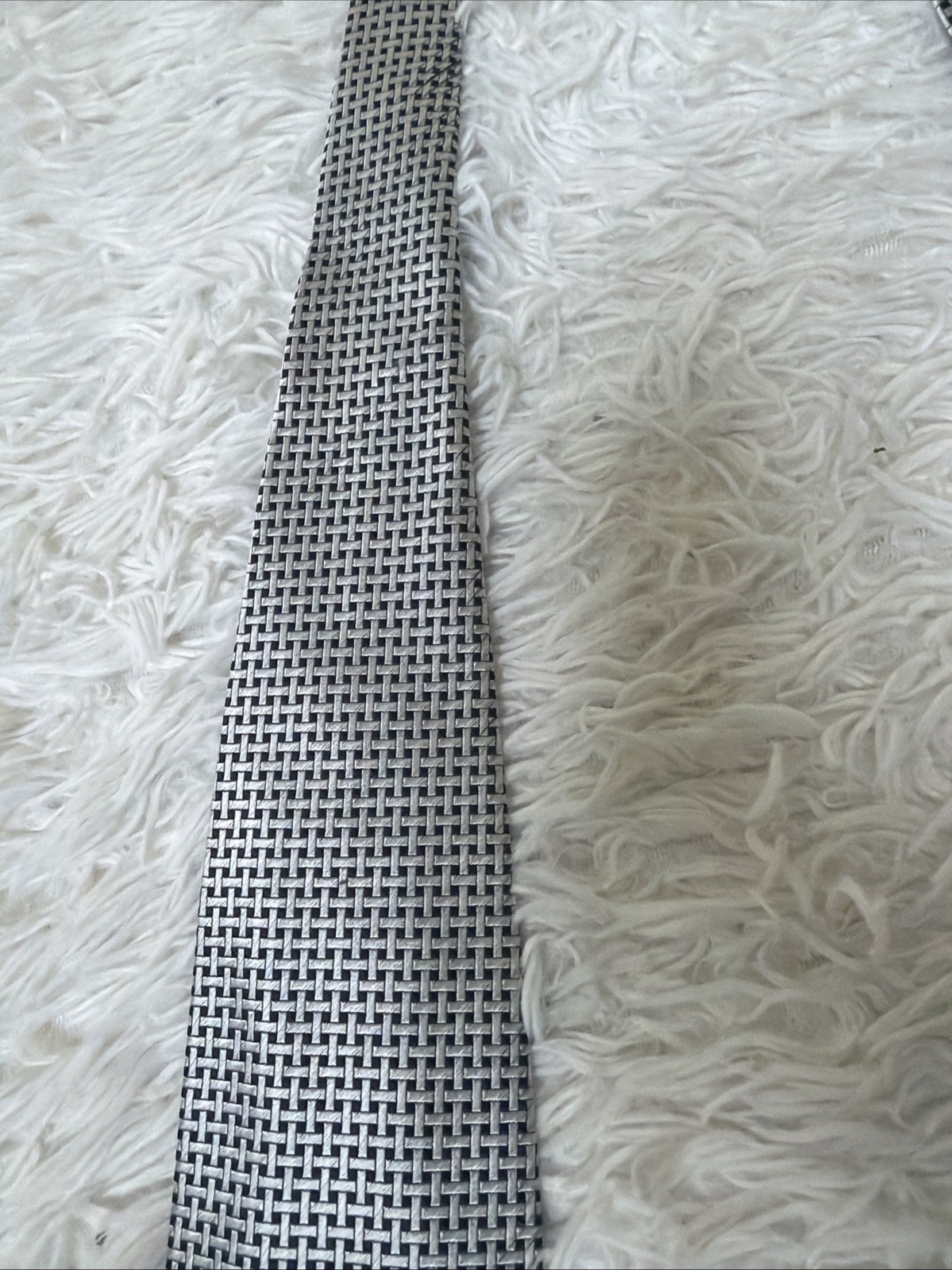 ENRICO MORI 100percent Silk Tie Men's White Gray Silver Checkered Plaid Necktie image 5
