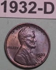 1932-D LINCOLN WHEAT PENNY ONE CENT US COIN RATES: GEM UNCIRCULATED BROWN TONED