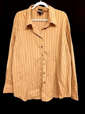 Venezia beige brown striped stretch long sleeve collared button down top 26/28