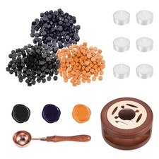 Wax Seal Kit, 150 Wax Beads, Candles, Black/Dark Purple/Fresh Orange