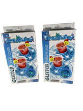 2X NEW PoolCandy Inflatable Drink Floats 2-Pk Holographic Glitter BLUE 4 Total