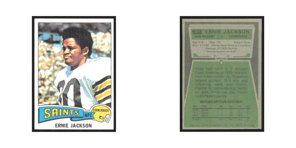 1975 Topps Ernie Jackson Saints #323.0 - Image 3 of 3