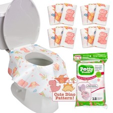 Potty Shields Toilet Seat Covers Disposable 12 pk, Dinosaurs XL Waterproof