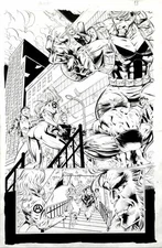 Avengers Crossing Page Original Art Splash Giant Man Crystal Beast Mike Deodato