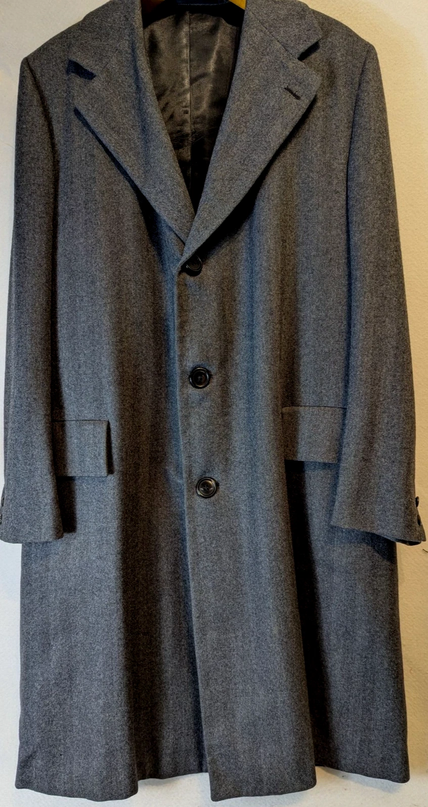 Vintage Men Wool Overcoat 42 R Charcoal Grey Herringbone Dewmoor Malcolm Kenneth image 1