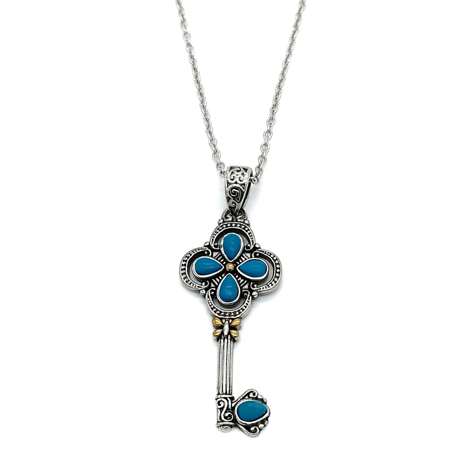 Blue Howlite Key Pendant Necklace in Stainless Steel - Image 2 of 4