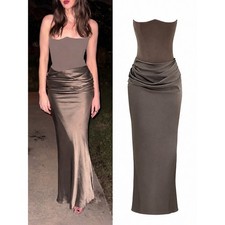 House of CB "Persephone" Smoke Strapless Corset Maxi Dress