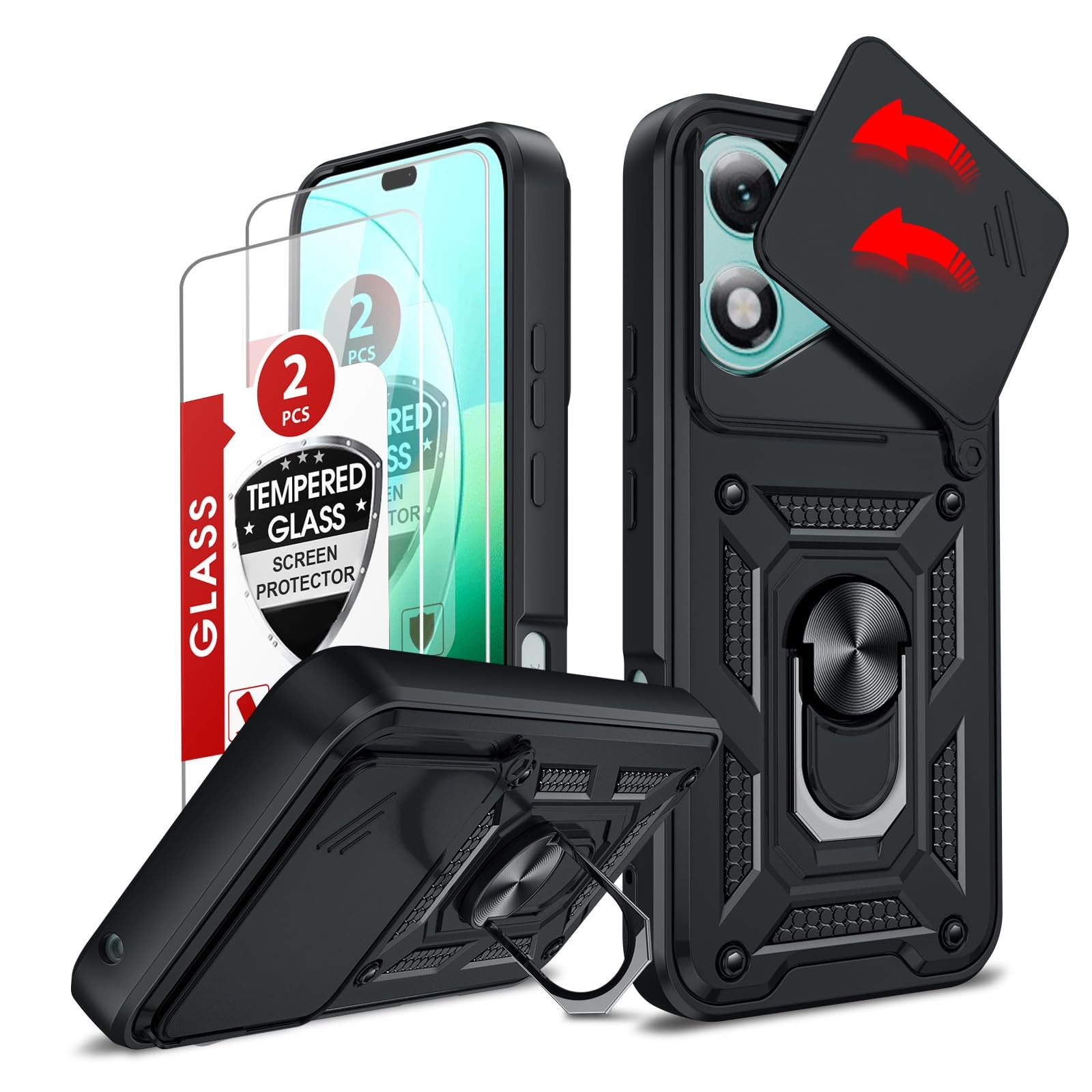 for Honor 400 Lite 5G Phone Case with Camera Cover Slider and 2 Tempered Glass