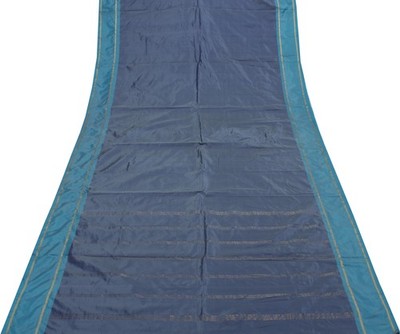 Sushila Vintage blau indischer Sari Mischung Seide gewebt Sari Handarbeit 5 Y...