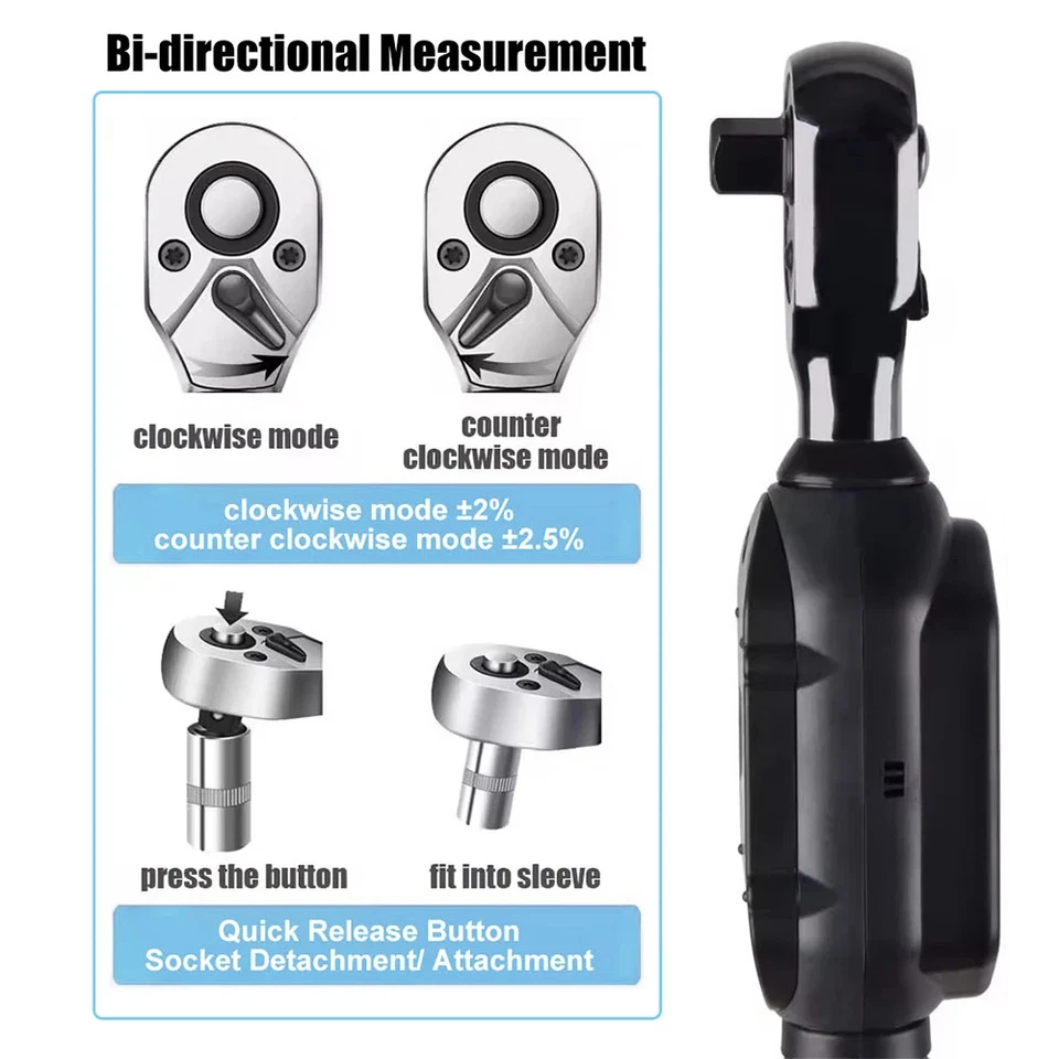 New Digital Preset Torque Wrench 1/2" 3/8" 1/4" Bidirectional Ratchet Head Prof - Image 4 of 4