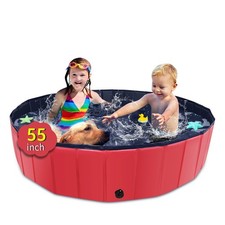 CACSPS Foldable Dog Pool, 55" x 12" Kiddie Pool with Hard Plastic, Non-Slip D...